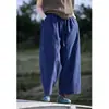 Pantalones Largos de Algodón Puro Azul Nuevo de Verano Artísticos para Mujer, Cintura Elástica, Pantalones Rectos Casuales Holgados Retro Adelgazantes