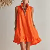 LN1956 Verano 2026 Nuevo Cuello Alto Media Cremallera Color Sólido Sin Mangas Temperamento Suelto Minifalda para Mujer