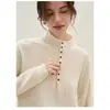 Suéter de punto de lana pura para mujer con cuello medio abotonado, nuevo suéter base suave de otoño e invierno, top versátil