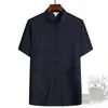 Traje Tang Masculino, Conjunto de Verão de Manga Curta para Homens de Meia-Idade e Idosos, Estilo Chinês Tradicional com Hanfu Abotoado, Camisa Masculina de Tamanho Grande