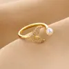 Anillo de Perla de Agua Dulce de Imitación Nuevo Japonés y Coreano, Anillo de Cola de Pez Pavimentado con Circonita de Moda Personalizado, Anillo Chapado en Oro Real, Joyería de Anillos