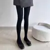 Calcetines de Terciopelo Color Café de Micro-presión Otoño Invierno para Mujer, Medias Base Adelgazantes Retro, Pantalones de Media Fina Primavera Otoño 120D
