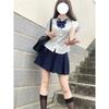 Jk Cintura Camisa Uniforme Top Manga Corta Original Genuino Verano Estilo Universitario Manga Burbuja Camisa Blanca traje