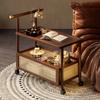 Mesa de Centro Estilo Mediados de Siglo, Mesa de Centro Móvil, Mesa Lateral para Sofá, Carrito Pequeño de Empuje, Mesa Lateral de Gama Alta, Mesa Lateral para Té, Carrito de Madera Maciza para Sala de Estar