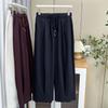Pantalones casuales nuevos de principios de otoño para tallas grandes de 100 kg con cordón y ribete de encaje, pantalones capri versátiles para mujer 7822