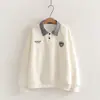 8013 Estilo Academia Japonesa Reductor de Edad Dibujo Animado Bloque de Color Cuadros Bordado de Perro Sudadera Mujer Casual Camisa POLO Top