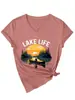 Lake Life Site Independente Europeu e Americano Ebay Camiseta Feminina Fashionável e Confortável com Decote V de Manga Curta Camada Base Comércio Exterior