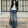 Jeans de pierna ancha de tiro bajo estilo retro americano hechos a medida para mujer, nuevo estilo otoño 2026, corte relajado, lavados, holgados y favorecedores