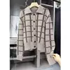 Cardigã Tricotado Xadrez Retrô Francês para Mulheres 2026 Outono e Inverno Novo Estilo Top Lã de Alta Qualidade Solto Emagrecedor Moda