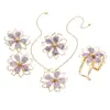 Nuevo Anillo de Flor Tridimensional Hueco de Doble Capa de Loto Elegante y Dulce de Venta Caliente Transfronterizo Pulsera Aretes Collar