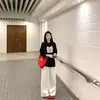 Camiseta Preta de Manga Longa Feminina 2026 Nova Popular Outono Inicial Algodão Puro Solta Camada Base Estilo Coreano Roupa Top Fino