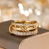 Anillo de Tres Anillos Entrelazados de Circonita Estilo Europeo y Americano, Cruz de Diamante, Más Vendido en Amazon Transfronterizo, Moderno y Clásico, En Stock