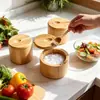 Suministro Directo de Fábrica a Amazon, Frasco para Condimentos de Doble Compartimento, Frasco para Sal, Frasco para Especias de Bambú, Caja de Almacenamiento para Utensilios de Cocina