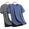 Camisa de Seda Hielo de Verano para Hombre Cuello Redondo Secado Rápido Ropa de Manga Corta Delgada Transpirable Media Manga Talla Grande Top Deportivo Azul Blanco