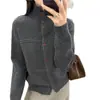 Cardigan Feminino de Tricô de Caxemira de Cordeiro Estilo Coreano Simples Gola Alta de Botão Único Solto Cor Sólida Outono Inverno Novo