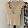 Chaleco de Punto de Seda de Hielo con Mangas Feifei para Mujer Verano 2024 Nuevo Ajustado a la Cintura Sin Mangas Camiseta Base de Hilo