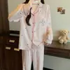Pijama de lapela em algodão nuvem, macio e fofo, com bojos no peito, fofo e confortável, respirável, roupa de dormir para casa tudo-em-um para meninas
