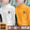 Y2120 # Camiseta de terciopelo gruesa de manga larga para niños para primavera y otoño, cuello alto medio para niños, camiseta interior de dibujos animados, top de moda
