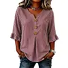 Ropa de mujer nueva de verano 2026 transfronteriza europea y americana Amazon blusa de manga media con botones rayada de volantes cuello en V
