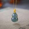 Pingente de prata de lei S925 com incrustação de jade azul natural A, pingente de cabaça, Fu Lu da Guatemala, entrega em peça única