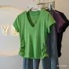 Camiseta Feminina Plus Size Estilo Coreano Gola V Manga Curta, Nova Tendência Verão 2026, Blusa Feminina Fashion para Mulheres um Pouco Cheinhas