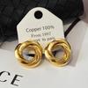 Aretes huecos de círculo concéntrico de doble capa transfronterizos, chapados en oro, moda nicho, alta gama, simples, geométricos, aretes para mujer
