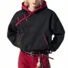 Sudadera con capucha de punto nueva de otoño e invierno estilo chino, con botones diagonales, colores contrastantes, corte holgado, diseño simple y un toque de moda moderna