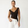 Top Cropped Sexy Irregular Patchwork Slim-Fit de Cor Sólida Transfronteiriço Decote V Valorizador de Busto Sem Mangas Franzido para Mulheres