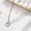 Simples moda geométrica círculo costura titânio colar de aço feminino assimétrico aço titânio não-desbotamento clavícula cadeia pulseira terno