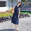 Foto Real de Vestido Retro de Mezclilla de Cuello Redondo Estilo Coreano Verano sin Mangas Suelto Ajustado Falda Larga de Mezclilla para Mujer