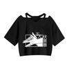 2023 Nova Batalha de Feitiços Animação Envolvente Camiseta Regata Ombro Sexy Moda Feminina Verão Manga Curta