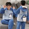 Versión coreana de pijamas de otoño e invierno para niños, nuevos pijamas de dibujos animados para niñas de terciopelo jacquard grueso con capucha, traje para hombre y mujer al por mayor