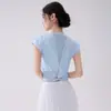 Top Deportivo Corto para Mujer con Hermoso Diseño en la Espalda, Camiseta de Malla de Manga Corta, Cubierta de Yoga Jacquard Retorcido, Ropa Transpirable de Verano para Fitness