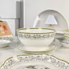 Ouge W Bao Conjunto de Louças de Porcelana Bone China Tigelas e Pratos Cerâmicos Domésticos Bandeja de Armazenamento Comida Ocidental Europeia Acessível Caixa de Presente de Luxo Presente