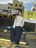 [Comos Cms] 2025 Nuevo Otoño Estilo Coreano Sueltos Casuales Pantalones de Mezclilla Pierna Ancha Cm255036