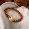 Pulsera elástica de garra de gato acrílica con cuentas de sándalo vintage, estilo étnico distintivo, temperamento artístico, pulsera de alta gama para mujer