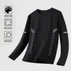 Camiseta de manga comprida para outono, segunda pele plus size, masculina, gola redonda, top simples e folgado, estilo coreano, camiseta estampada da moda