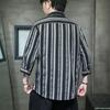 Verão 2025 Nova Camisa Masculina Solta de Manga Sete Pontos Algodão e Linho Listrada Manga Média Camisa Estilo Chinês Jaqueta Retrô