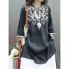 Camisa Bordada de Algodón y Lino Estilo Étnico Retro para Mujer Primavera Verano Otoño Nuevo Estilo Chino Retro Manga Media Camiseta Fina