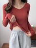 Camiseta Interior Cálida de Punto de Cuello en V de Manga Larga Ajustada para Otoño e Invierno Trbottomy Suéter Ceñido con Efecto Adelgazante para Mujer Venta al por Mayor