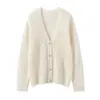 Novo Cardigan Feminino com Decote V e Recortes em Tricô de Caxemira, Solto, Casual, Cardigan Externo, Efeito Emagrecedor, Peça de Baixo em Tricô de Lã