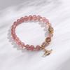 [Planeta Fantasía] Pulsera de Cristal de Fresa, Pulsera con Colgante de Planeta de Estudiante de Flor de Melocotón, Recluta Femenina, Regalo para Novia