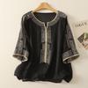Camiseta Retro Estilo Chinês Bordado Pesado Feminina Verão Solta Efeito Emagrecedor Top Estilo Literário Camisa Pequena Plus Size Moda Feminina