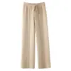 Calças de Lã Femininas para Primavera e Outono, Calças de Malha com Caimento Amplo e Wide Leg, Calças Brancas de Cashmere Longas até o Chão, Calças Cloud Retas para Baixinhas