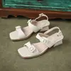 Zapatos con Hebilla Comercio Exterior 43 Retro Gruesos Verano 202333 Sandalias de Tacón Medio Sandalias Zapatos Anchos con Boca de Pez albarico Super Fibra