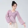 Novo Vestido de Gaze Clássico Estilo Chinês para Mulheres, Novo Modelo com Mangas de Lanterna Fluidas, Top Falso de Duas Peças para Prática Diária de Dança Chinesa