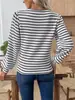 2026 Nuevo Top Casual de Manga Larga a Rayas con Cuello Redondo y Hombros Caídos para Mujer, Transfronterizo Europeo y Americano, Otoño e Invierno