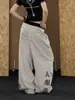 Pantalones Retro Americanos con Estampado de Letras y Rayas Plisados de Cimitarra para Hombres y Mujeres, Pantalones Casuales de Pierna Ancha Sueltos Versátiles de Verano con Cordón