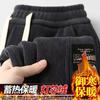 Pantalones deportivos de pana con forro polar de invierno para hombre, nuevos pantalones de chándal de moda negros que combinan con todo, de color sólido, con forro polar y cálidos.