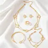 Elegante, Moderno y Exquisito Conjunto de Collar y Pulsera de Flor de Cuatro Hojas de Doble Capa, Joyería de Trébol Hueco, Joyería para el Uso Diario de Mujer